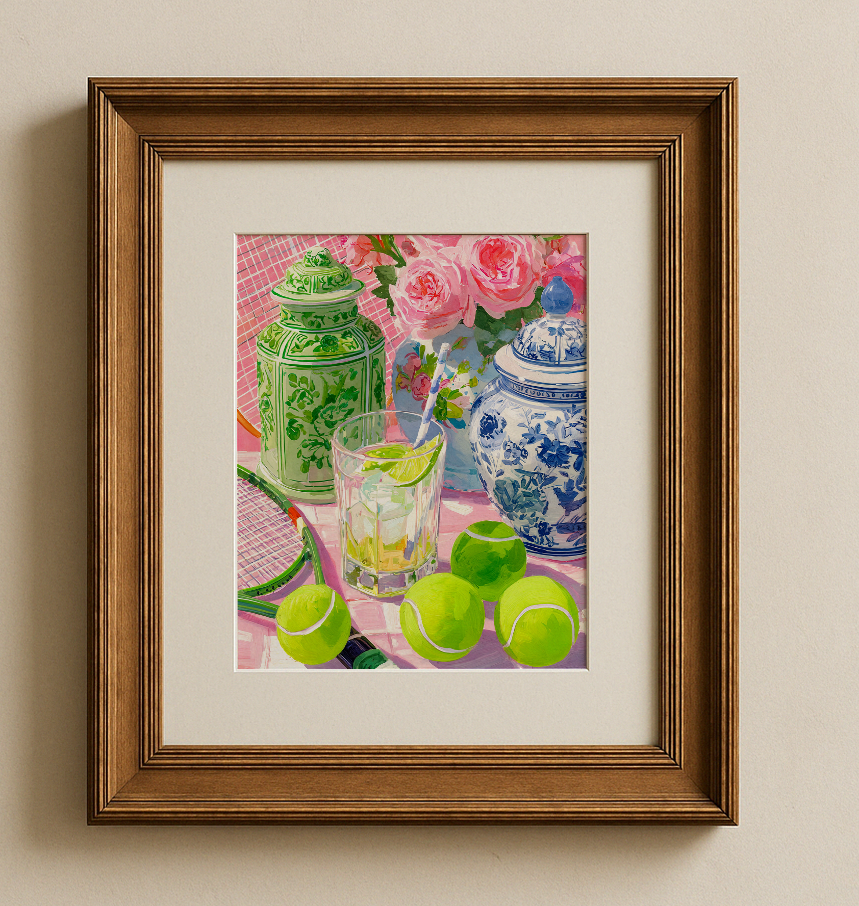 Grandmillennial Tennis Art Print — Floral Chinoiserie
