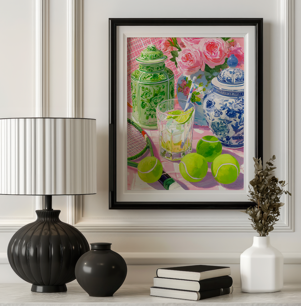 Grandmillennial Tennis Art Print — Floral Chinoiserie