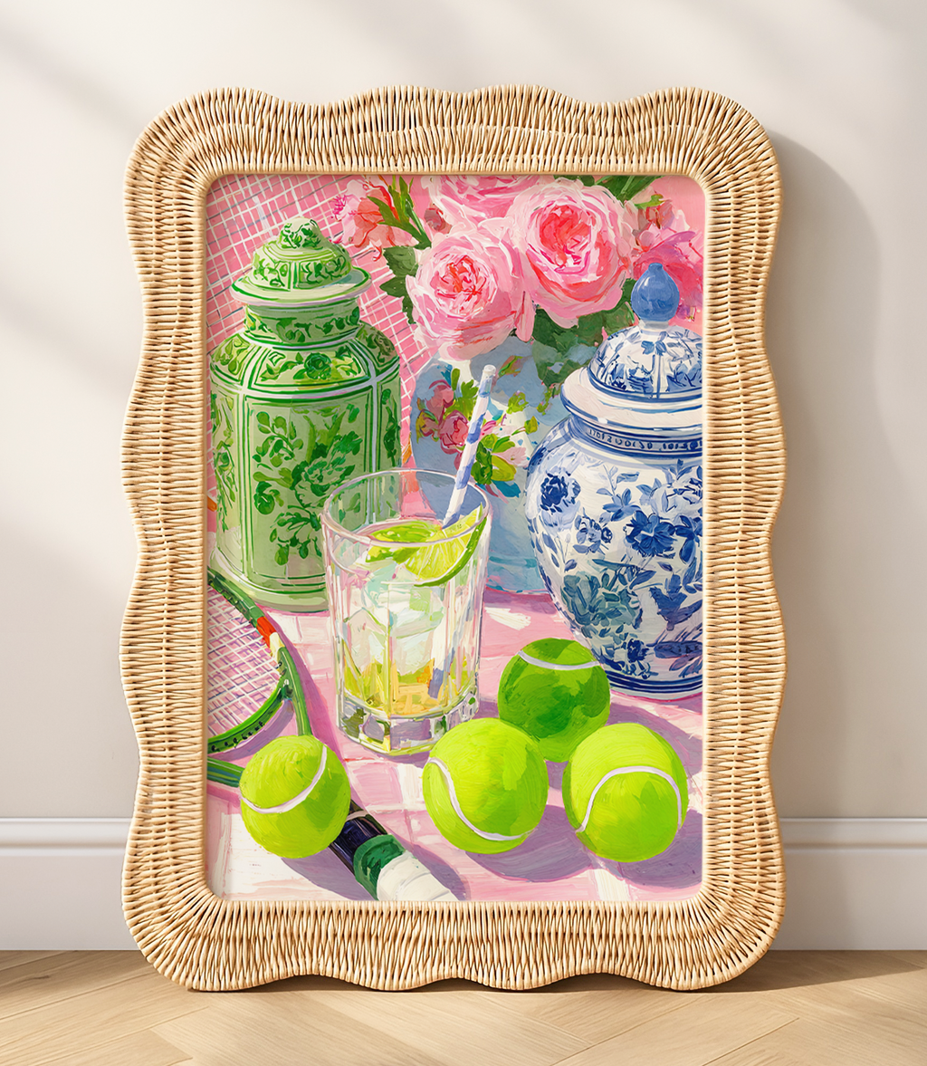Grandmillennial Tennis Art Print — Floral Chinoiserie