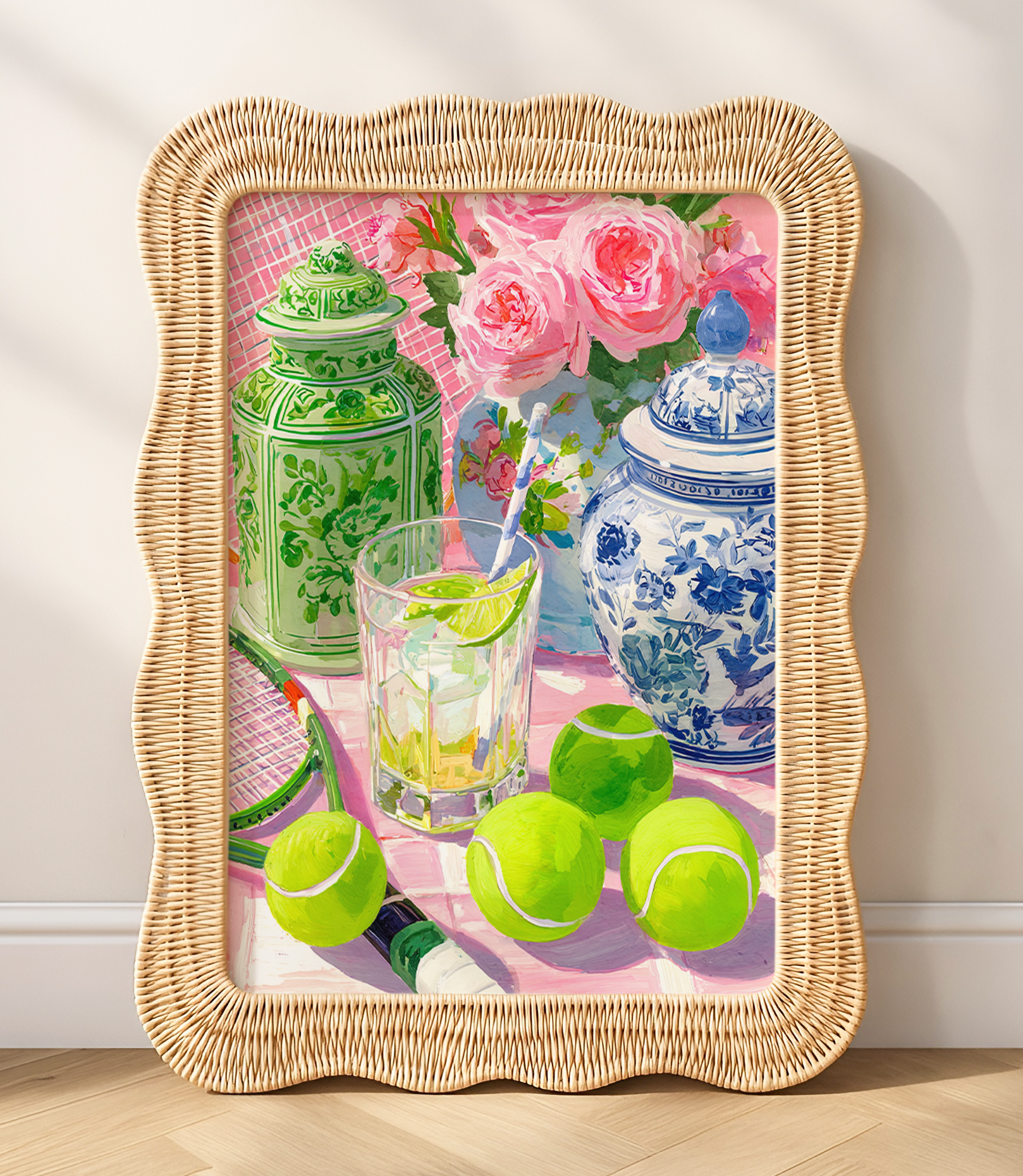 Grandmillennial Tennis Art Print — Floral Chinoiserie