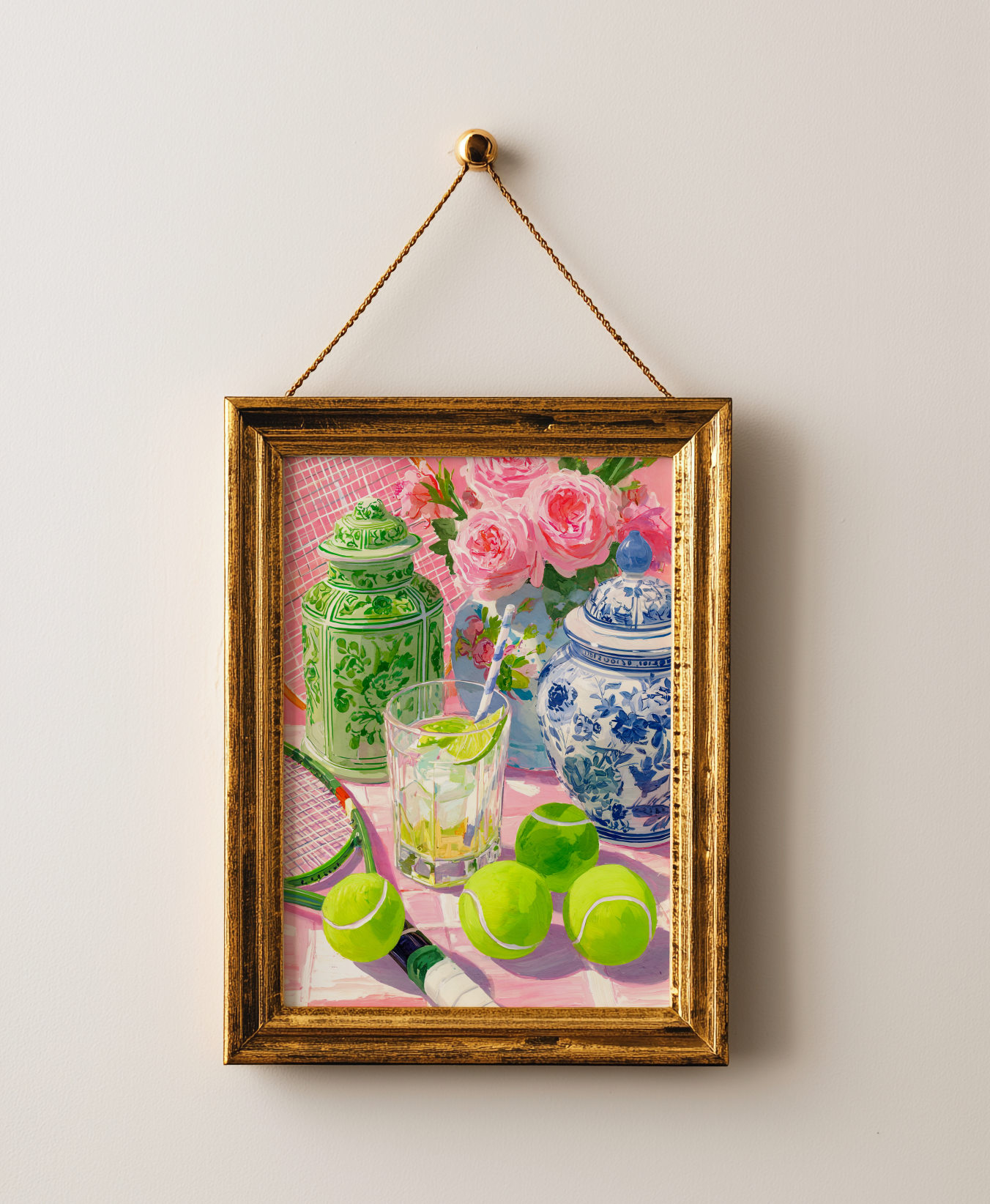 Grandmillennial Tennis Art Print — Floral Chinoiserie