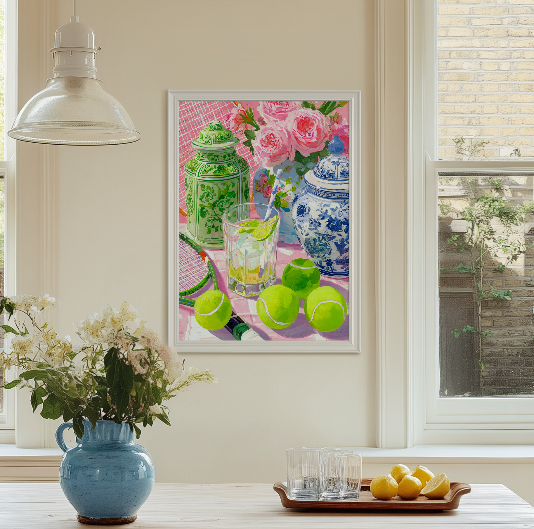 Grandmillennial Tennis Art Print — Floral Chinoiserie