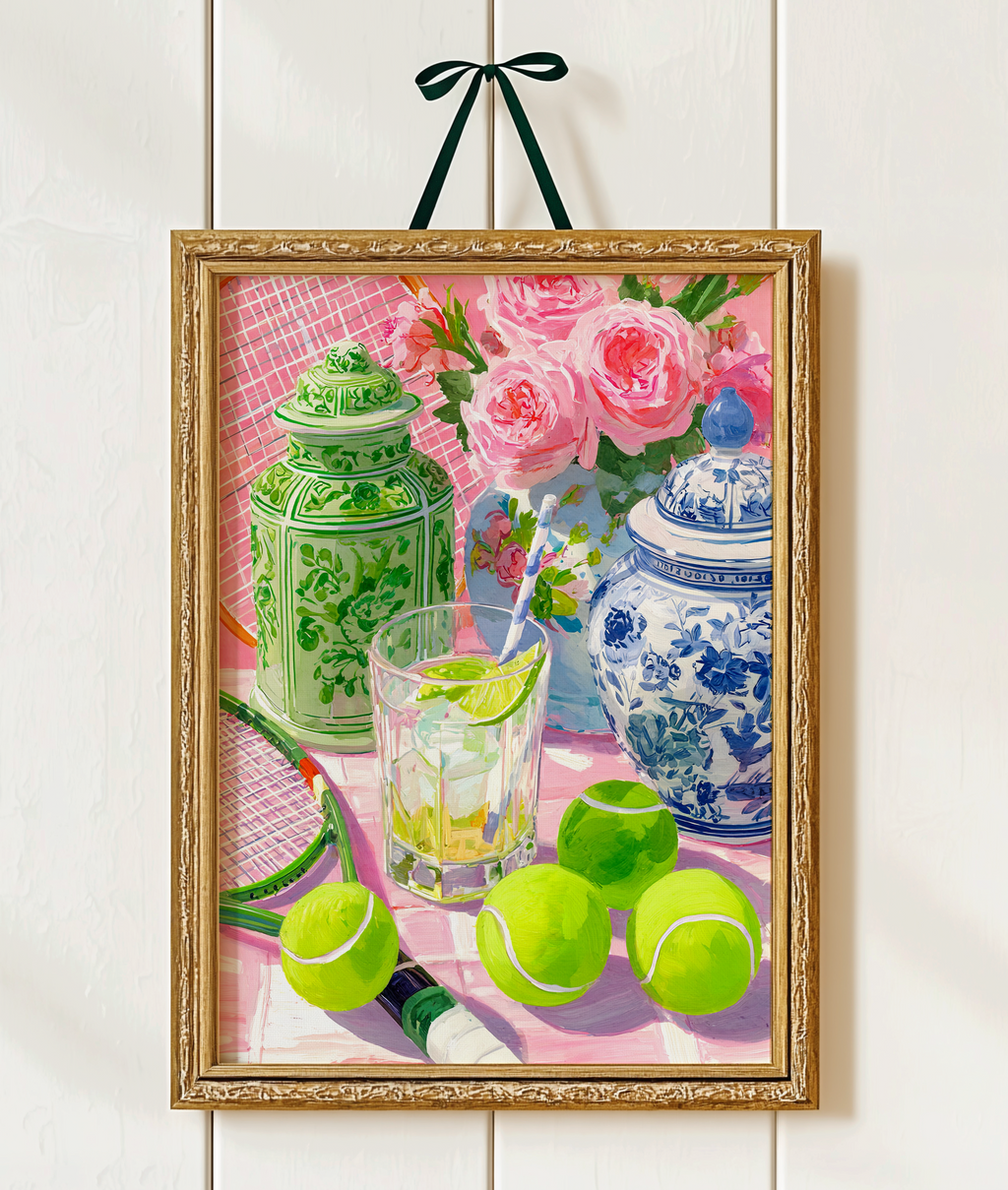 Grandmillennial Tennis Art Print — Floral Chinoiserie