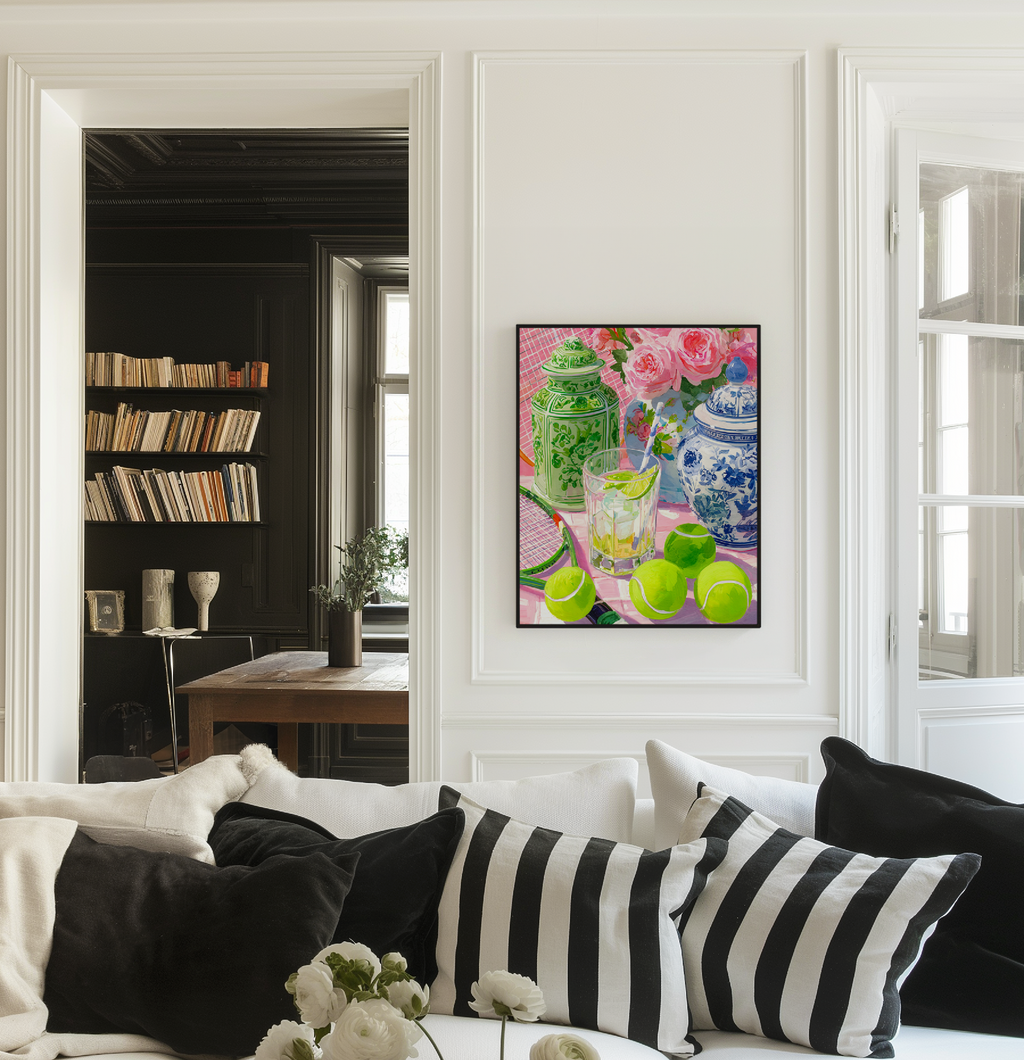 Grandmillennial Tennis Art Print — Floral Chinoiserie