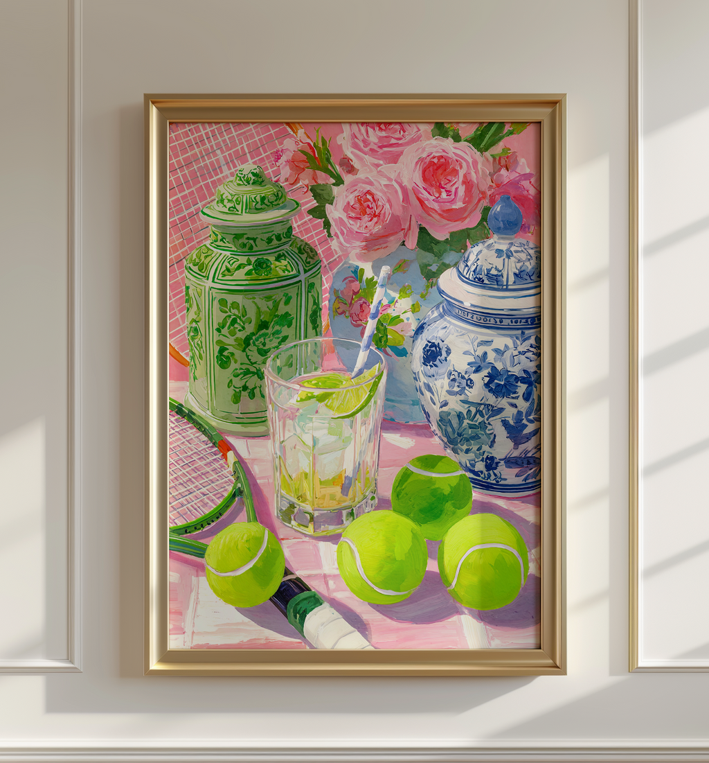 Grandmillennial Tennis Art Print — Floral Chinoiserie