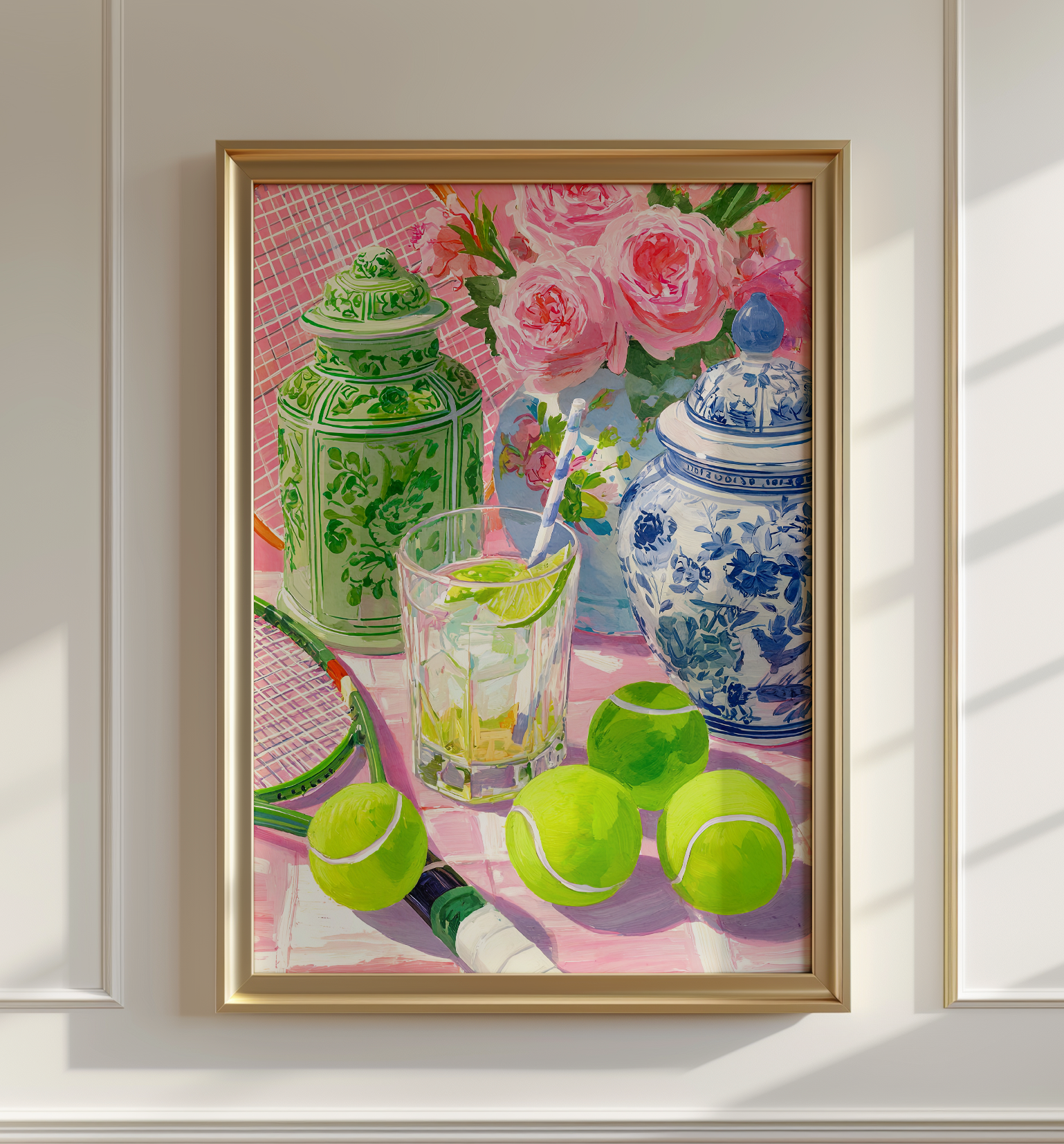 Grandmillennial Tennis Art Print — Floral Chinoiserie