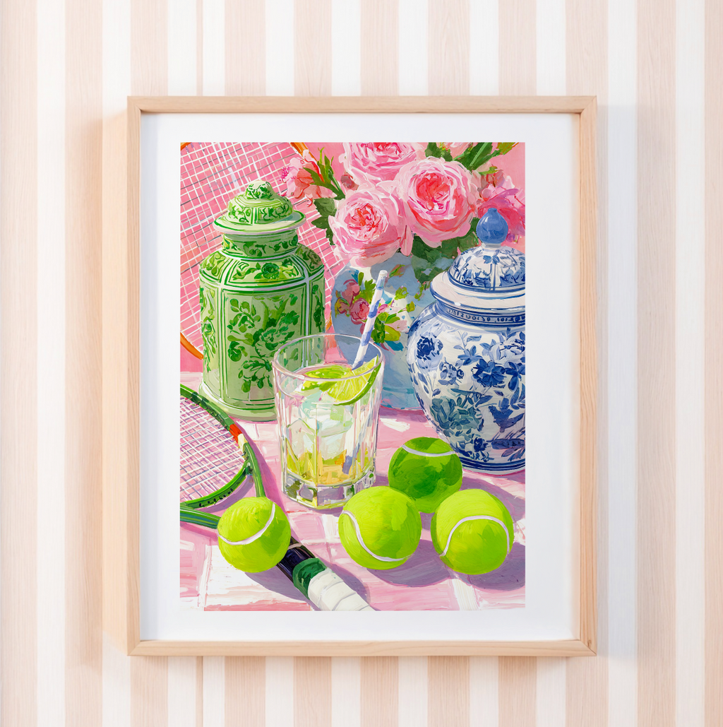 Grandmillennial Tennis Art Print — Floral Chinoiserie