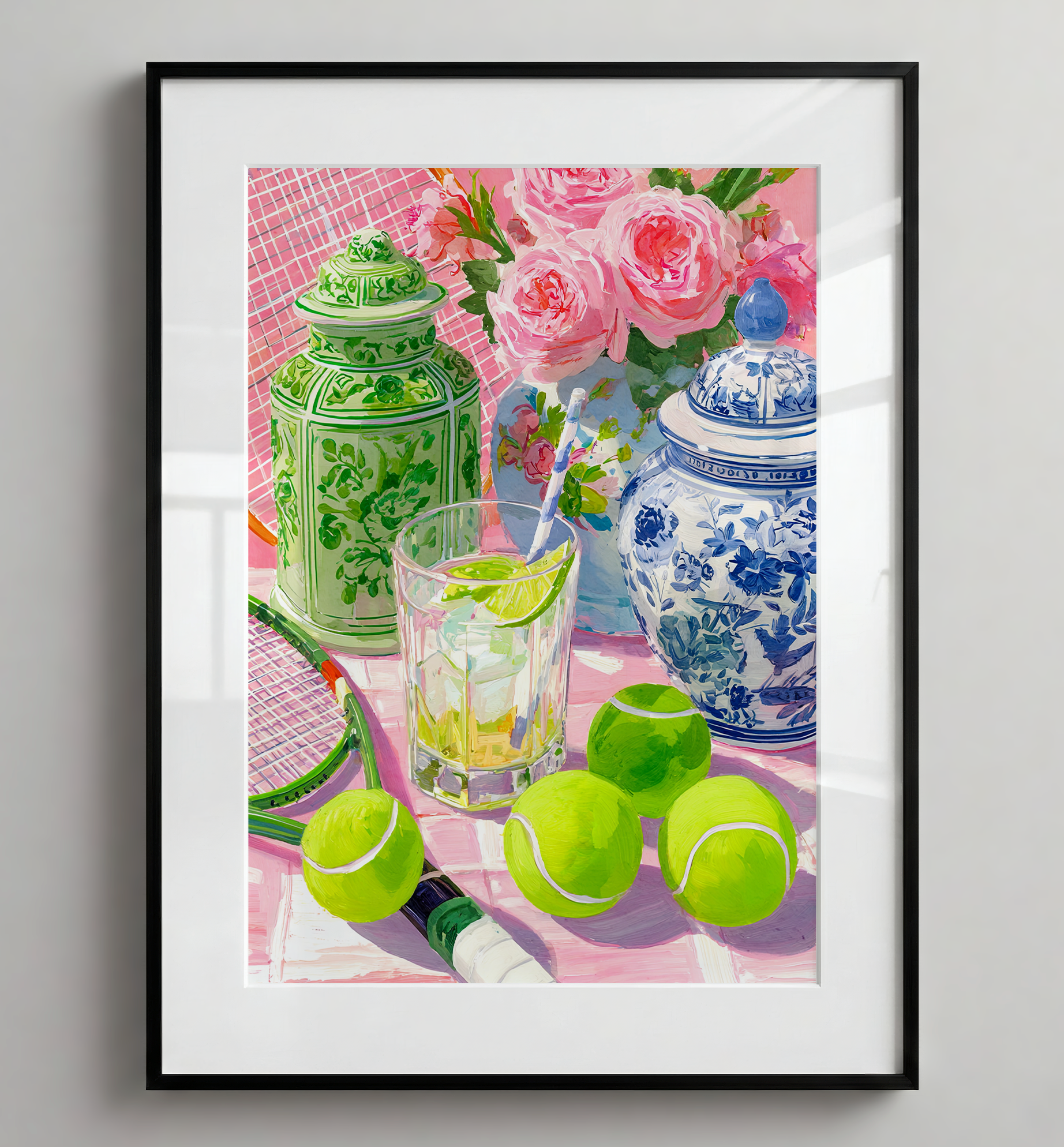 Grandmillennial Tennis Art Print — Floral Chinoiserie