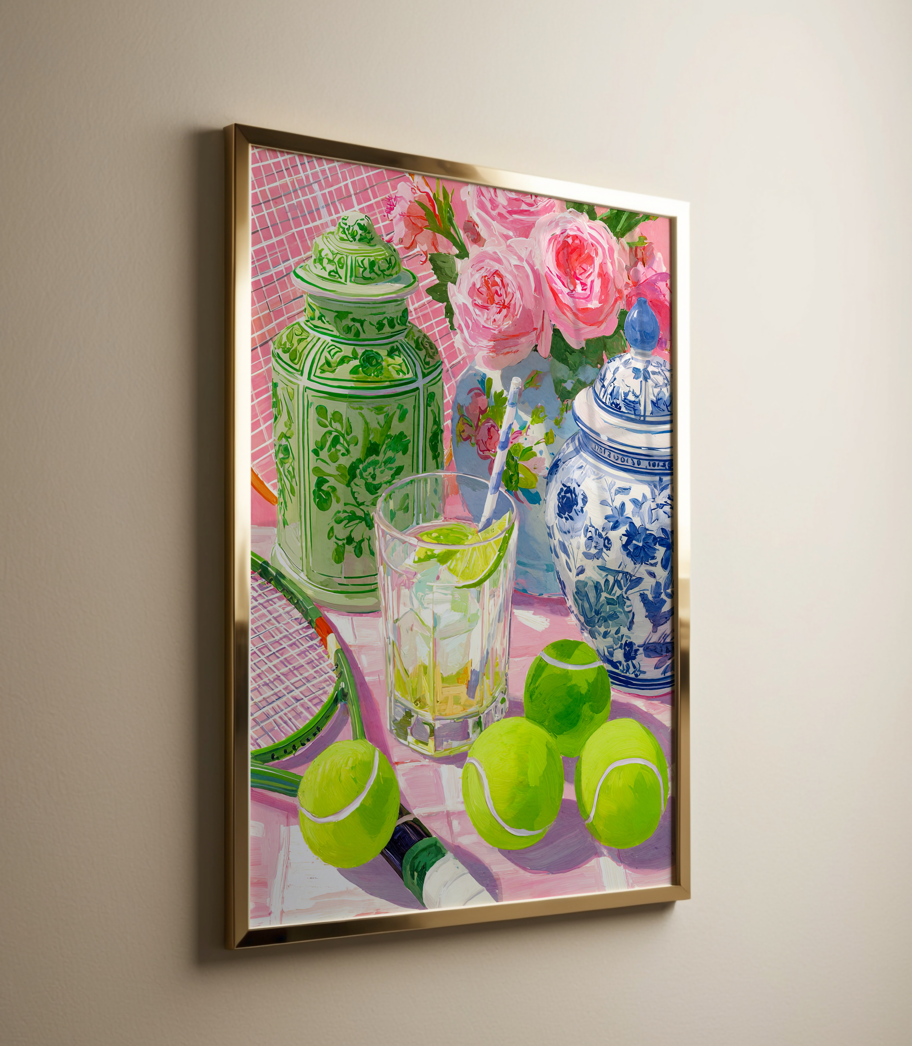 Grandmillennial Tennis Art Print — Floral Chinoiserie