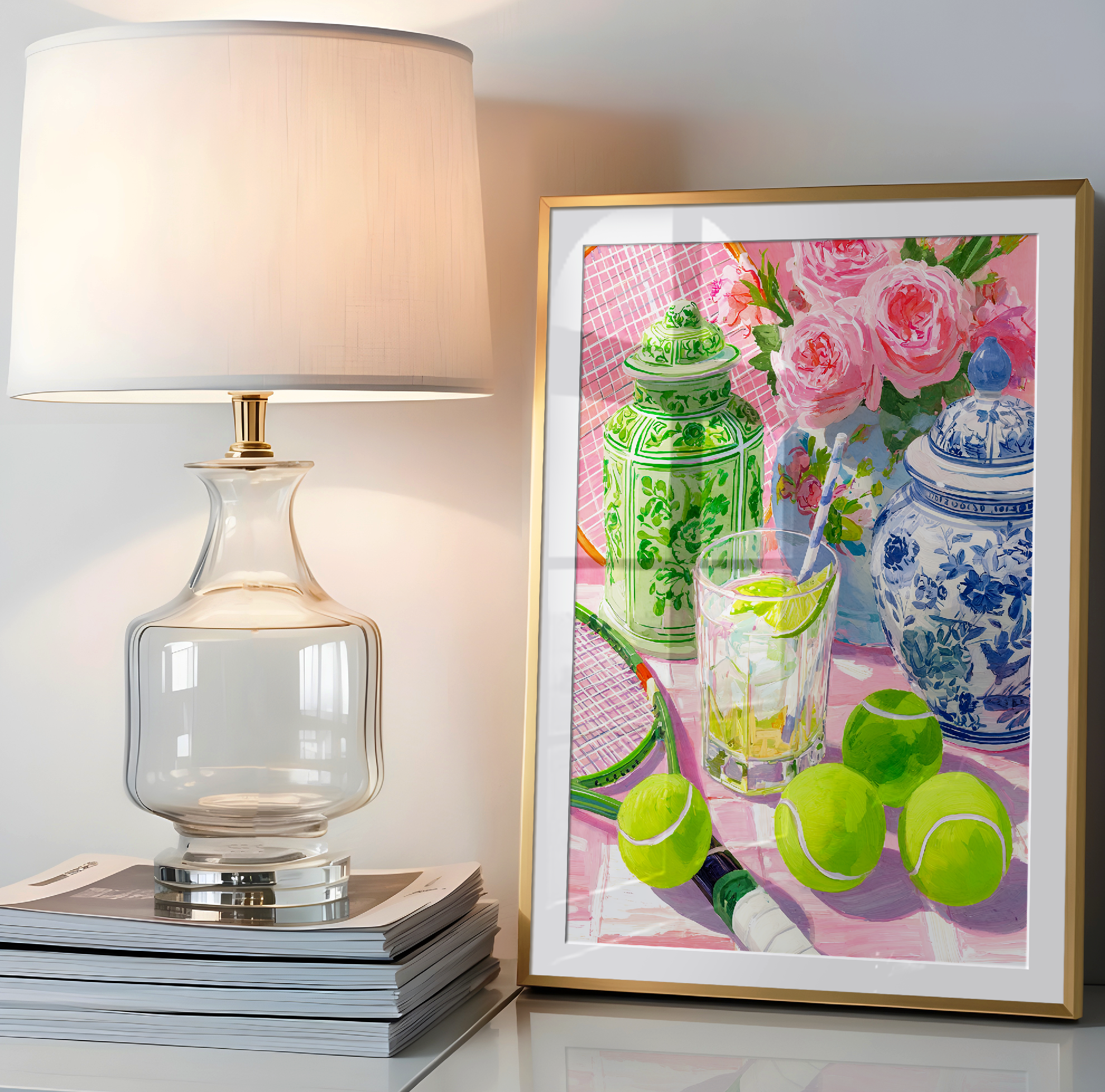 Grandmillennial Tennis Art Print — Floral Chinoiserie