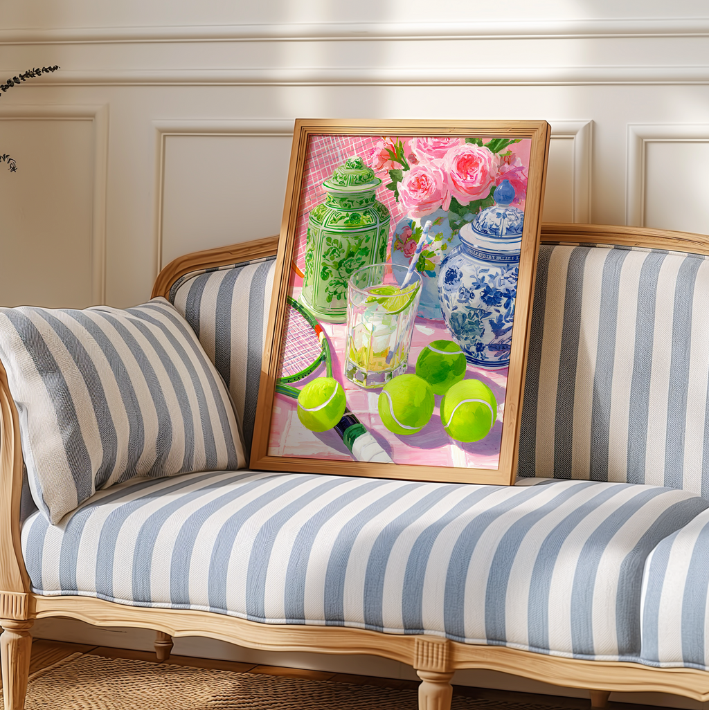 Grandmillennial Tennis Art Print — Floral Chinoiserie