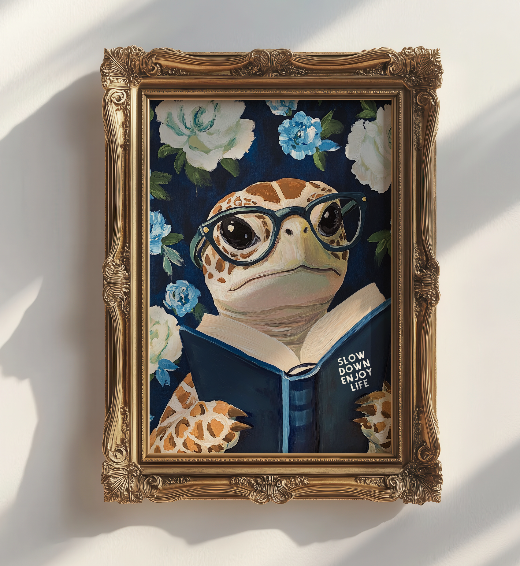 Sea Turtle Reading Enjoy Life Art Print - Funny Literary Animal Wall Blue Decor