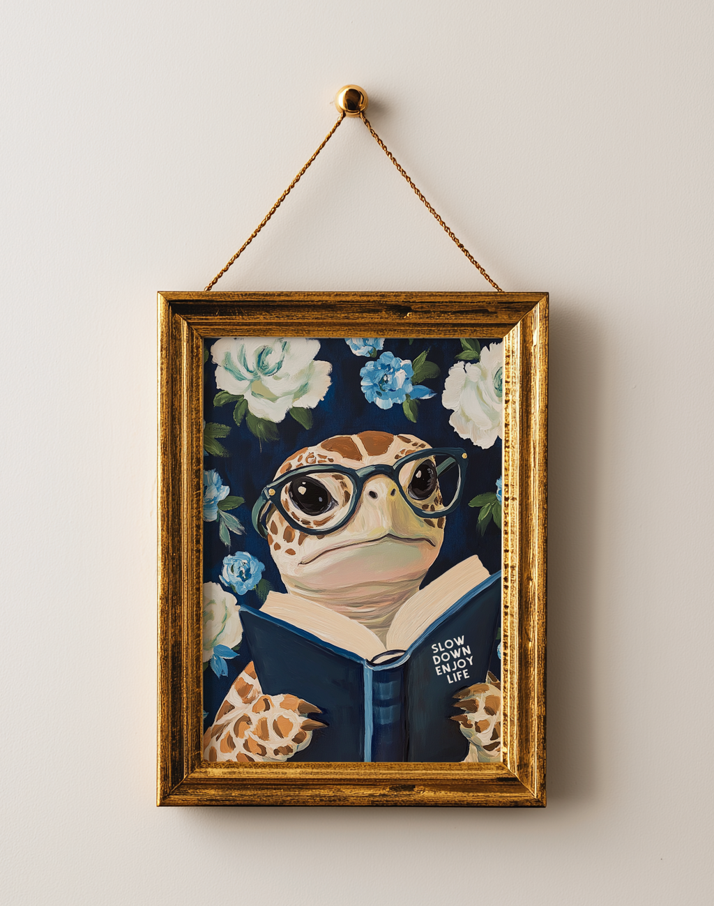 Sea Turtle Reading Enjoy Life Art Print - Funny Literary Animal Wall Blue Decor