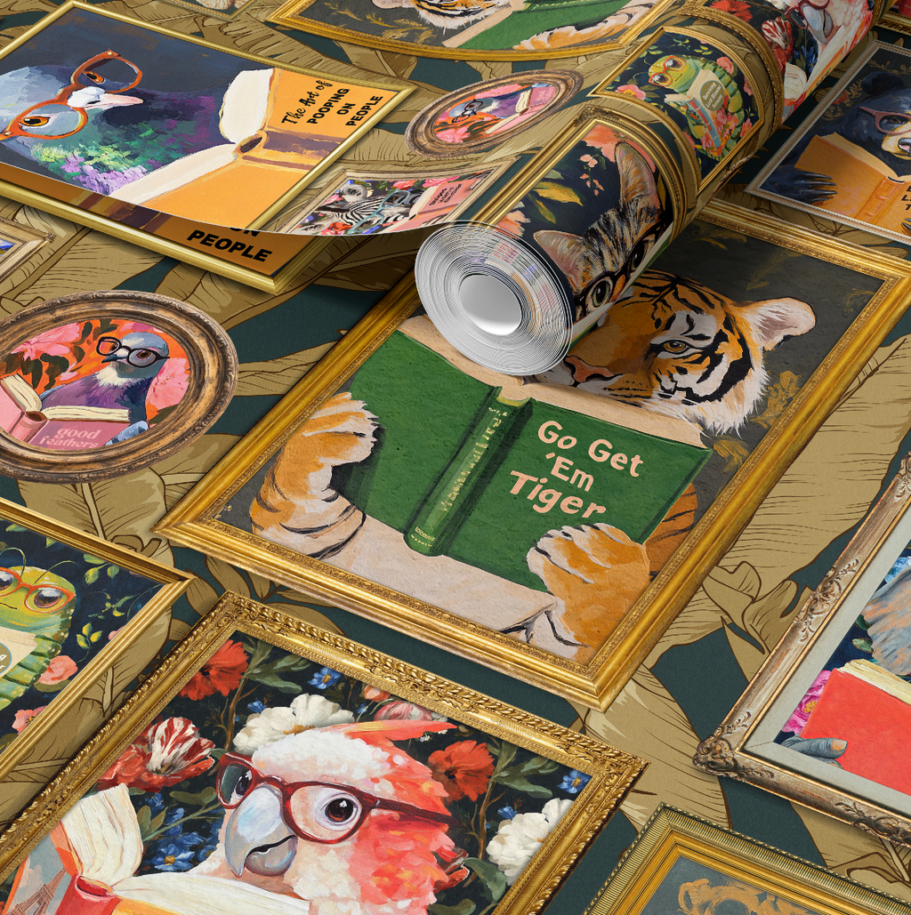 Whimsical Animals Reading Wallpaper - Version 2 - Blue