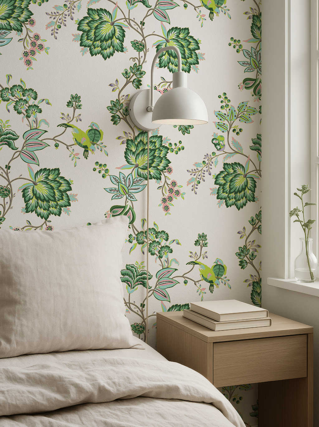Bohemian Vines in White - Wallpaper