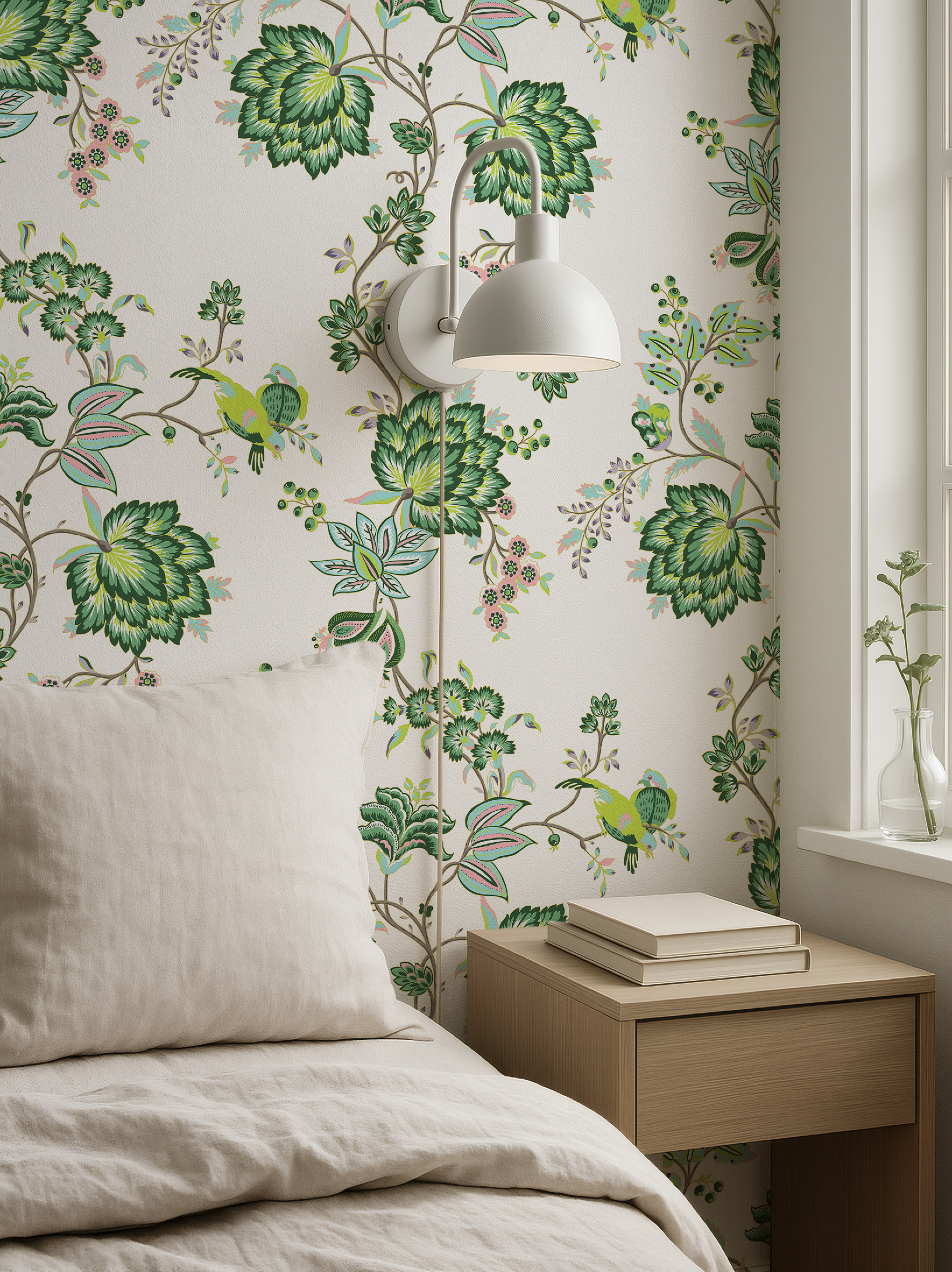 Bohemian Vines in White - Wallpaper
