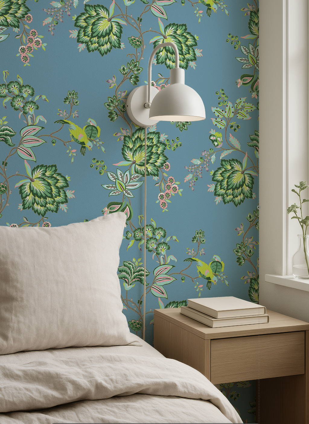 Bohemian Vines in Blue - Wallpaper