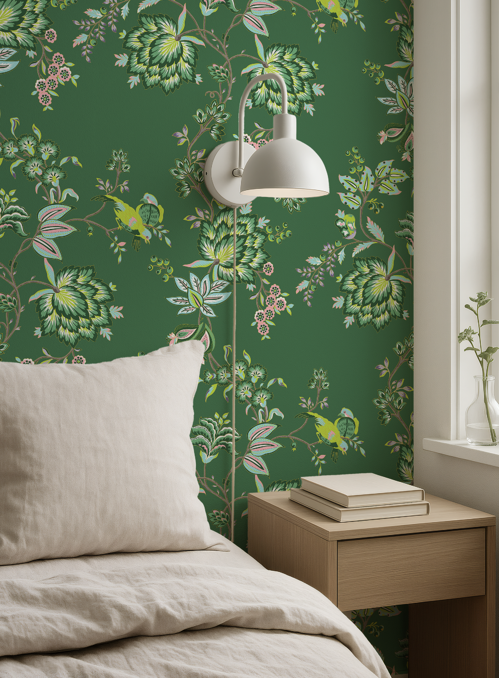 Bohemian Vines in Green - Wallpaper
