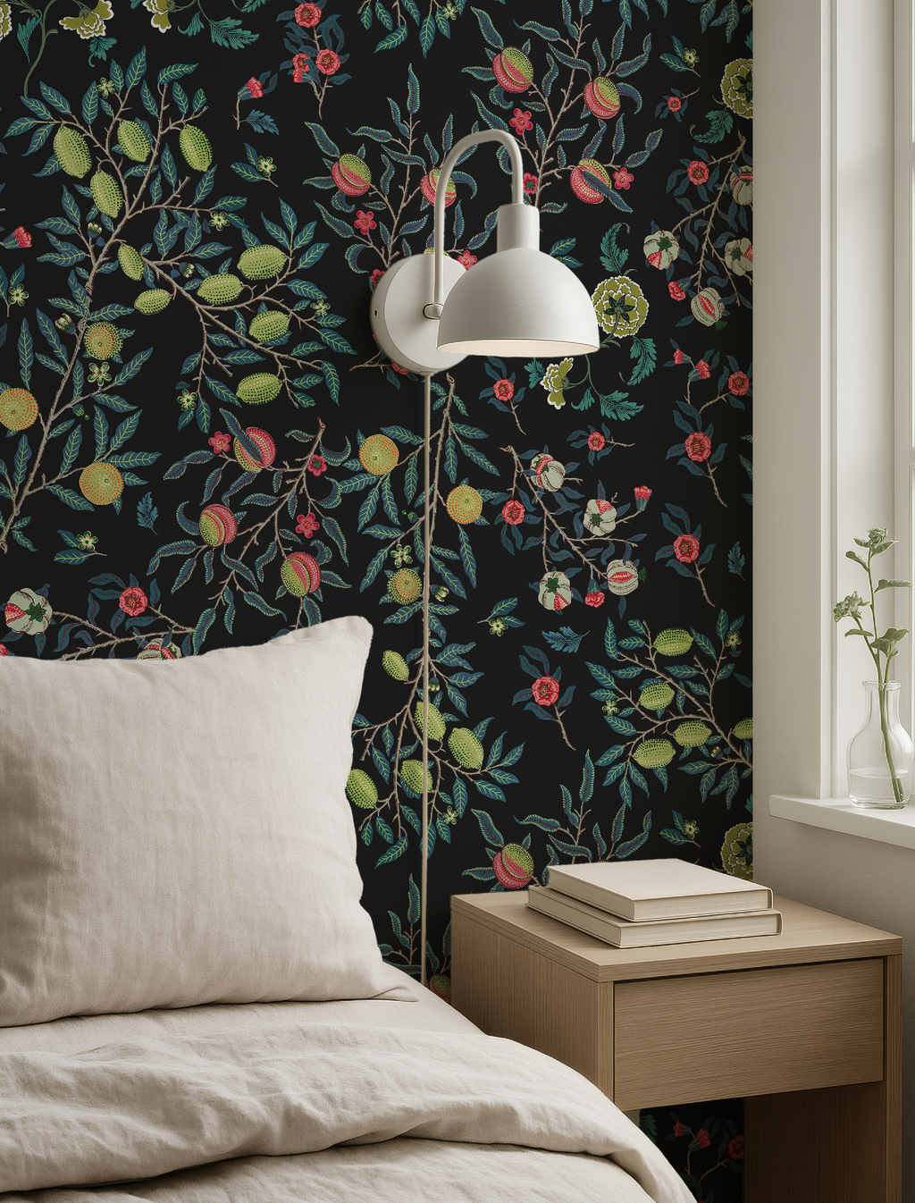 Vines William Morris Dark Botanical Charcoal - Wallpaper