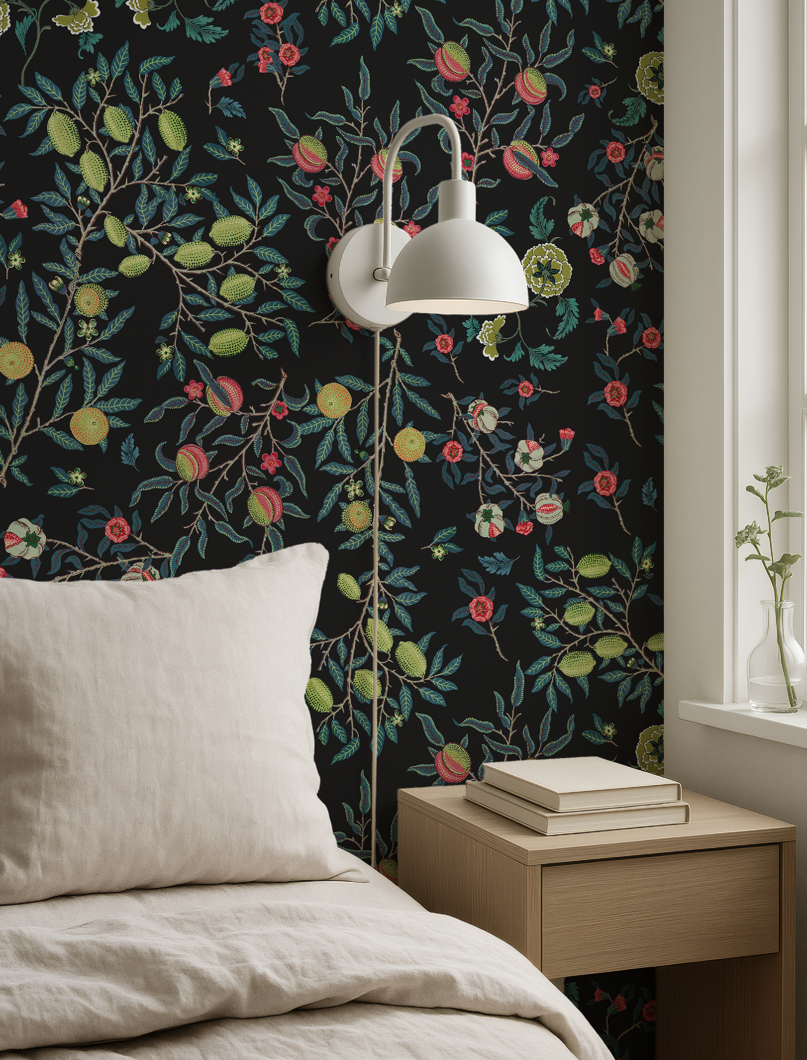 Vines William Morris Dark Botanical Charcoal - Wallpaper