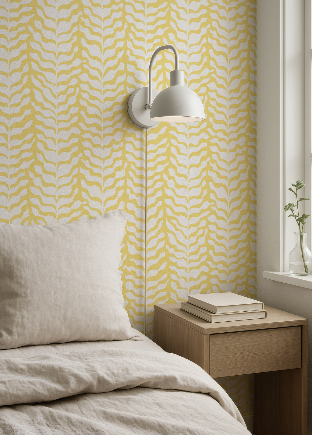 Boho Garden Yellow & White Trellis Botanical Chinoiserie Style - Wallpaper