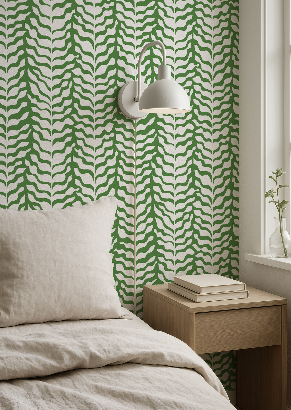 Boho Garden Green & White Botanical Chinoiserie Style - Wallpaper