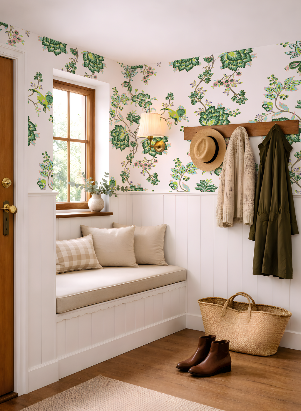 Bohemian Vines in White - Wallpaper