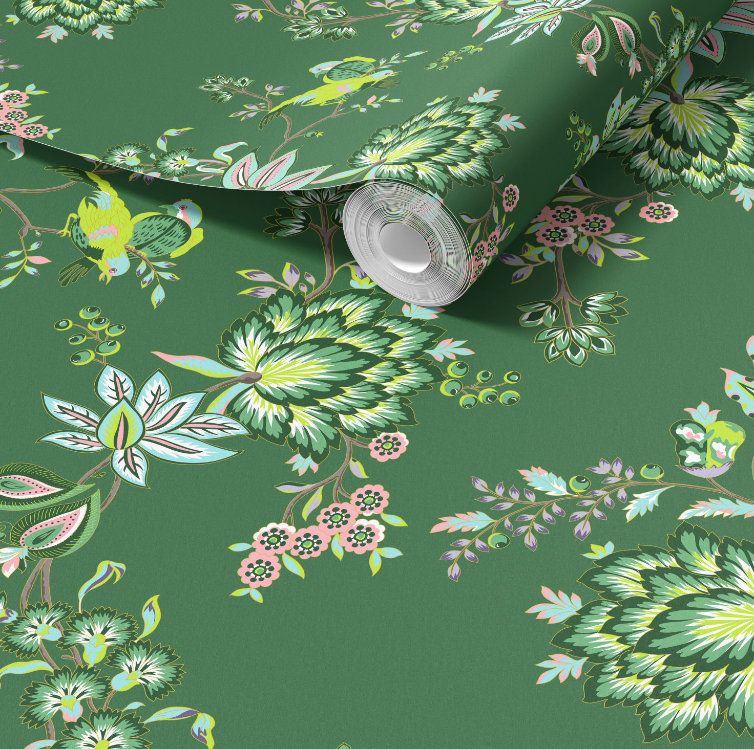 Bohemian Vines in Green - Wallpaper