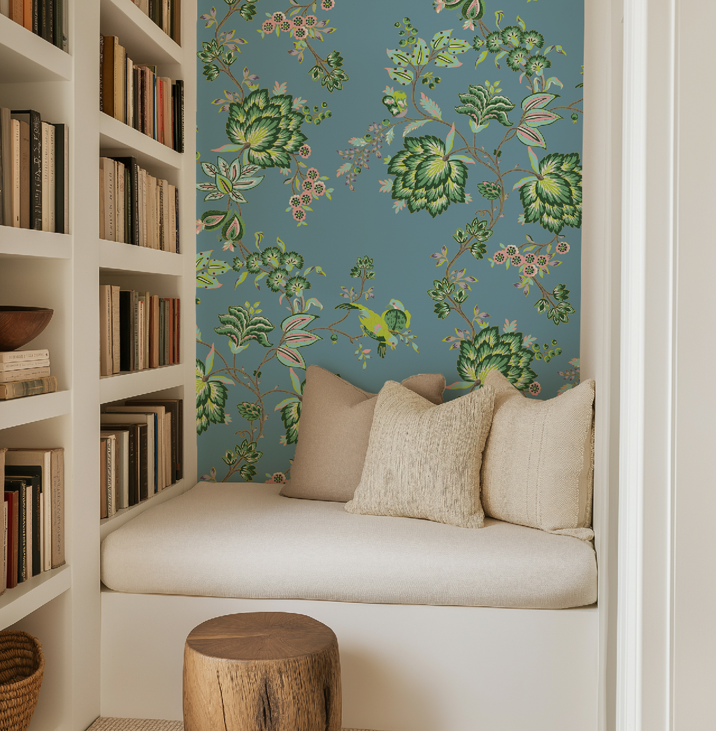 Bohemian Vines in Blue - Wallpaper