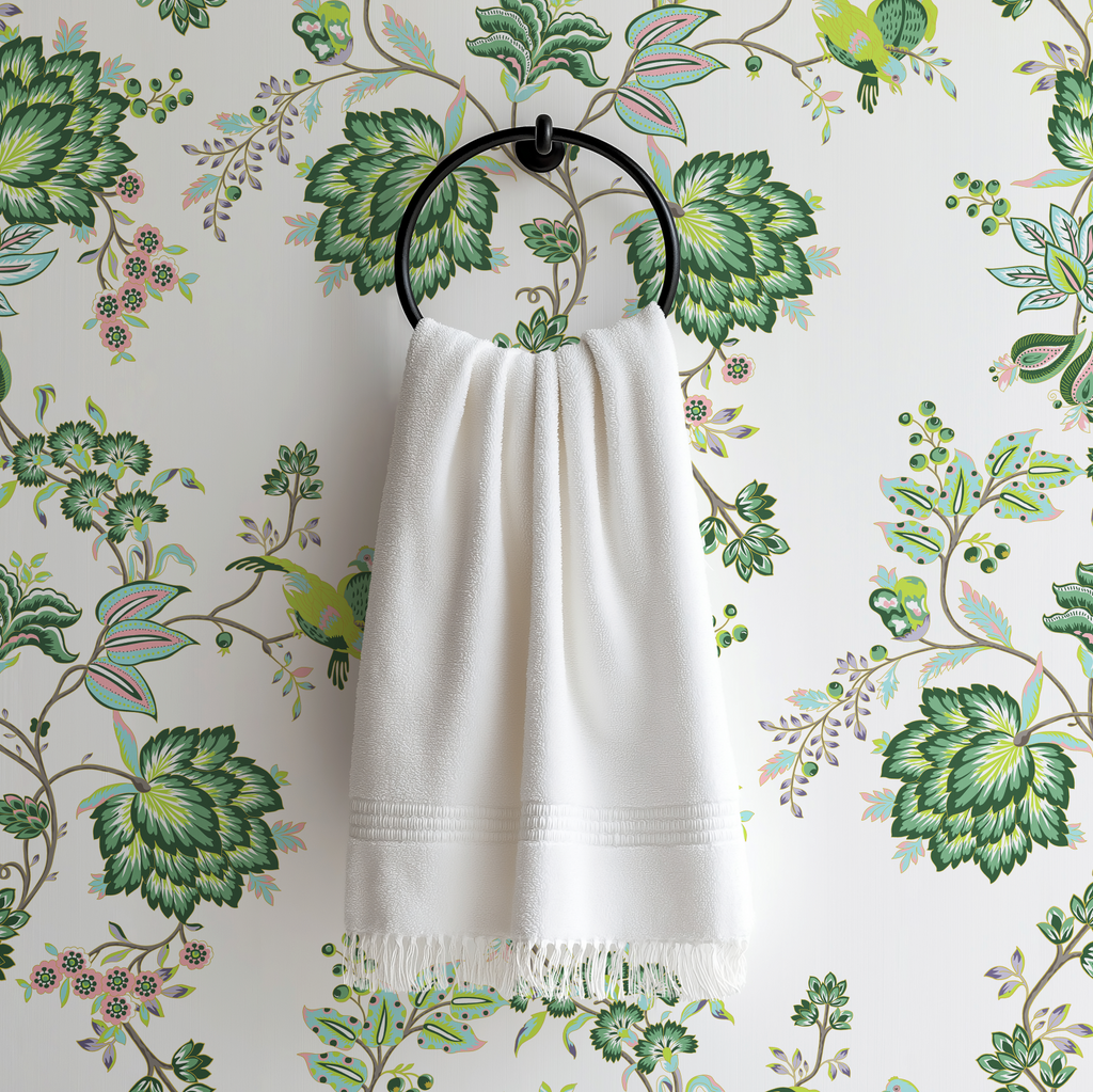 Bohemian Vines in White - Wallpaper