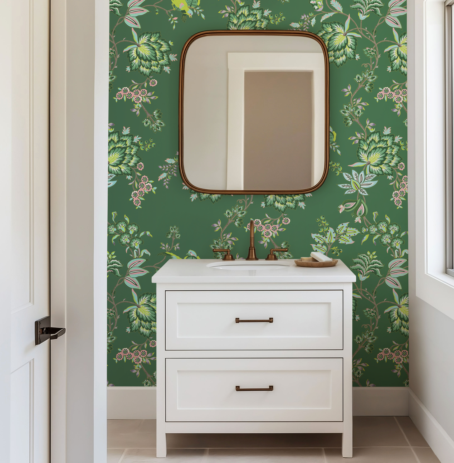 Bohemian Vines in Green - Wallpaper