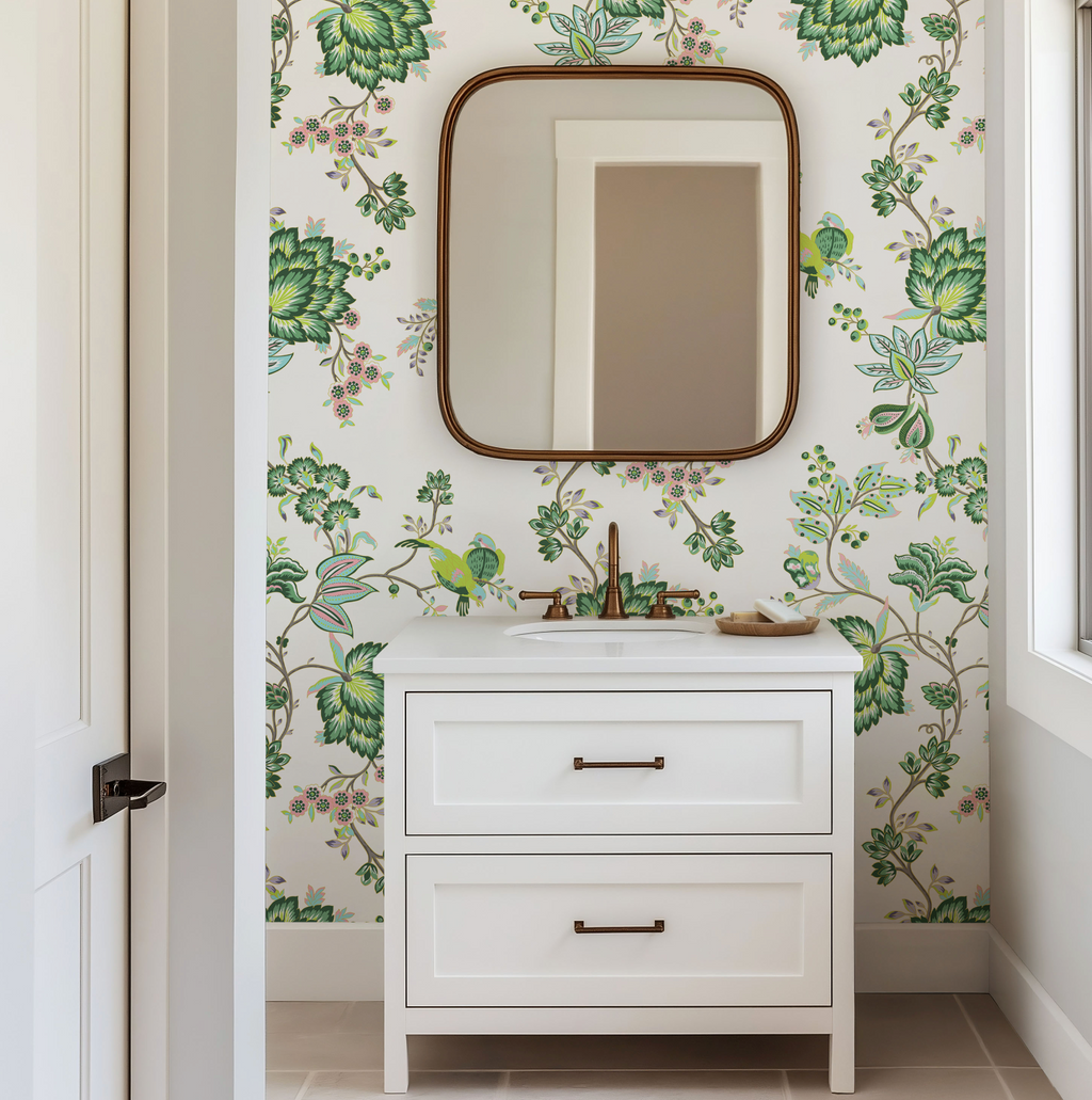 Bohemian Vines in White - Wallpaper