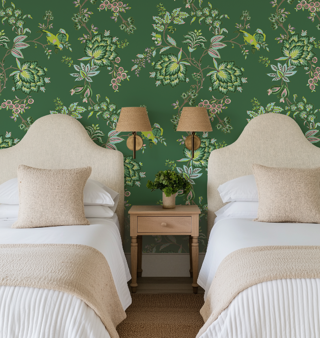 Bohemian Vines in Green - Wallpaper