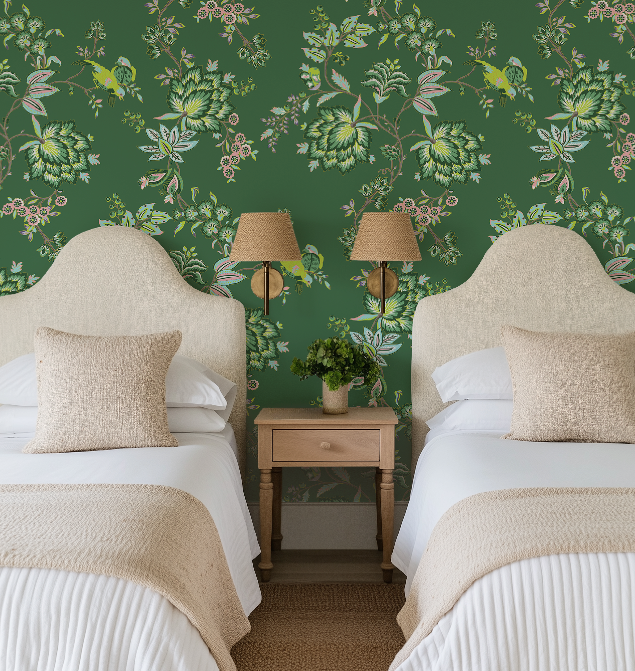 Bohemian Vines in Green - Wallpaper