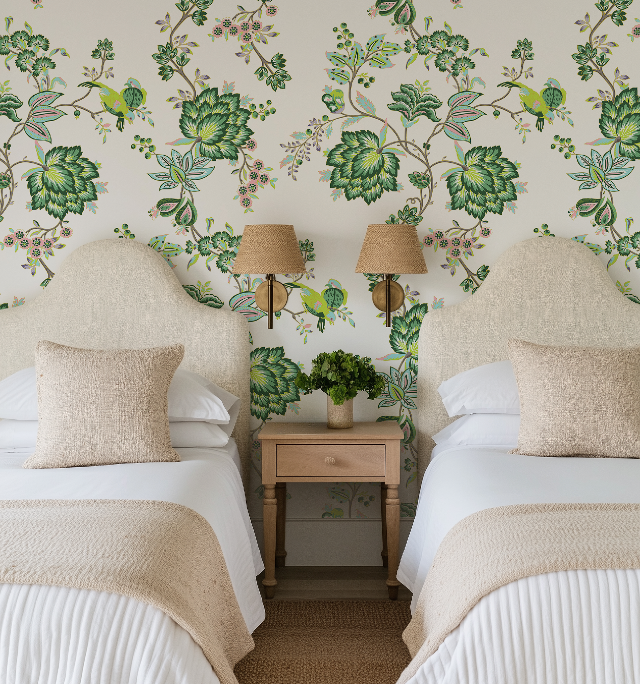 Bohemian Vines in White - Wallpaper