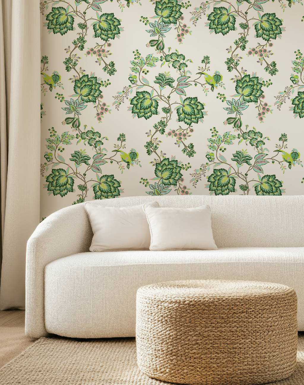 Bohemian Vines in White - Wallpaper