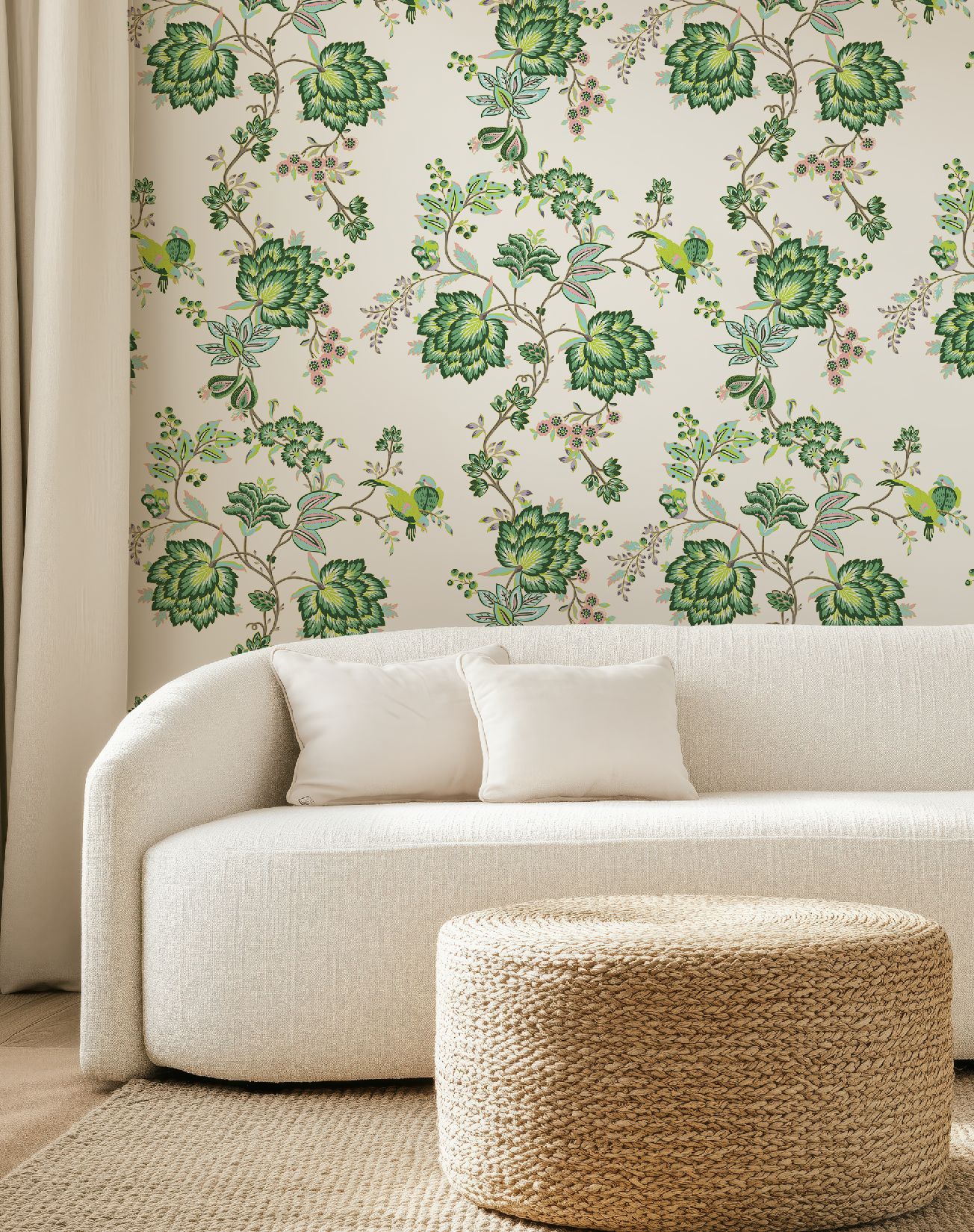 Bohemian Vines in White - Wallpaper