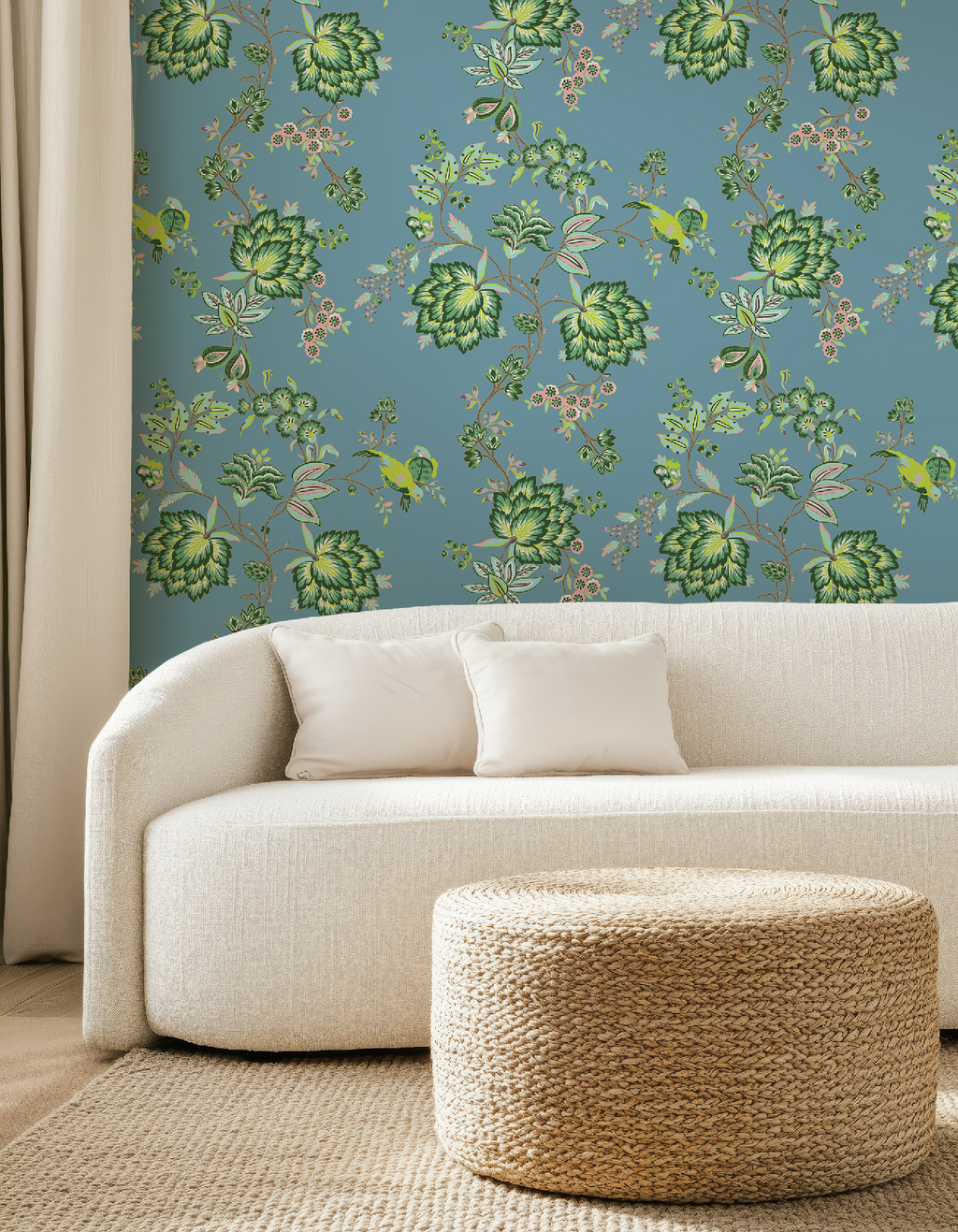 Bohemian Vines in Blue - Wallpaper