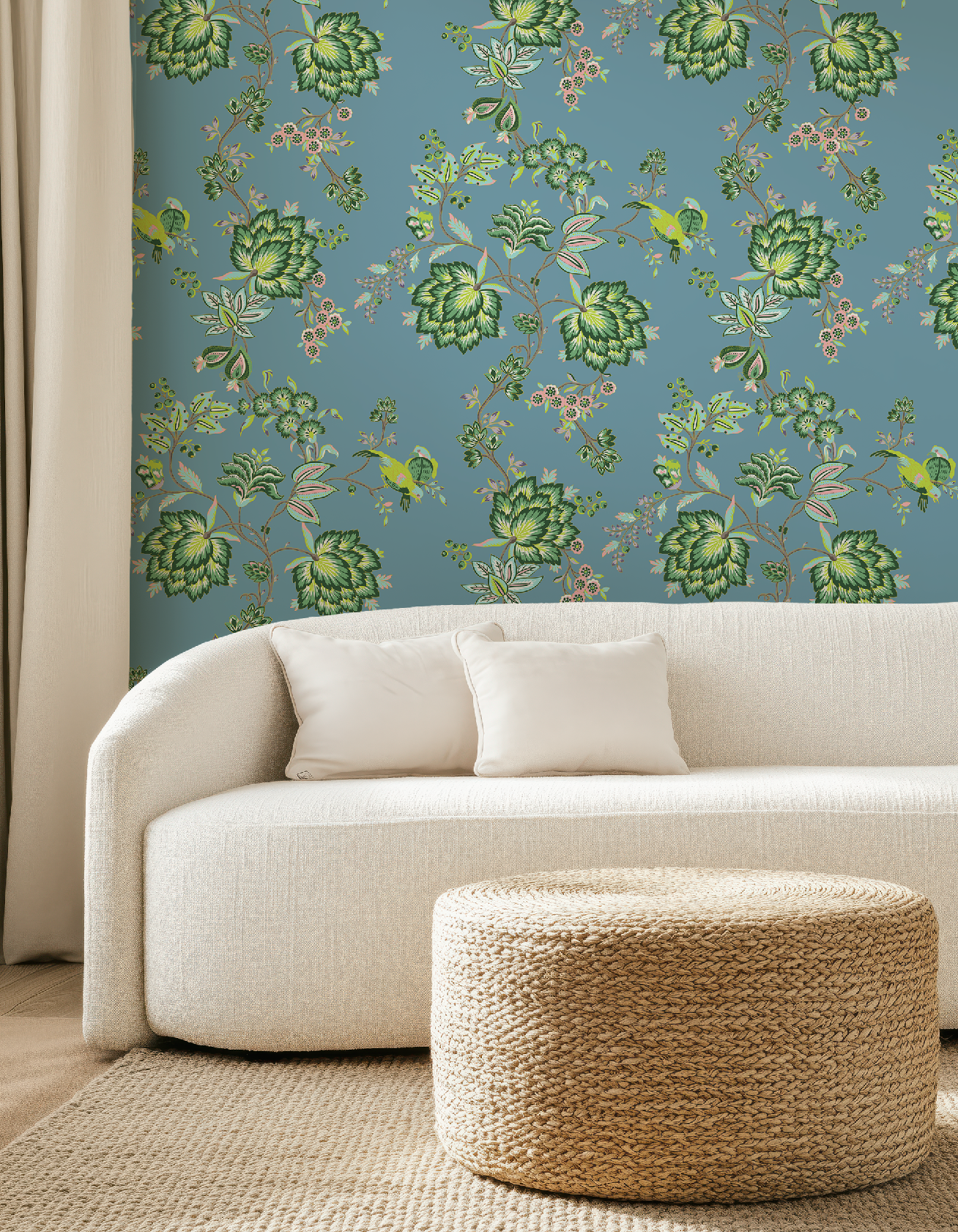 Bohemian Vines in Blue - Wallpaper