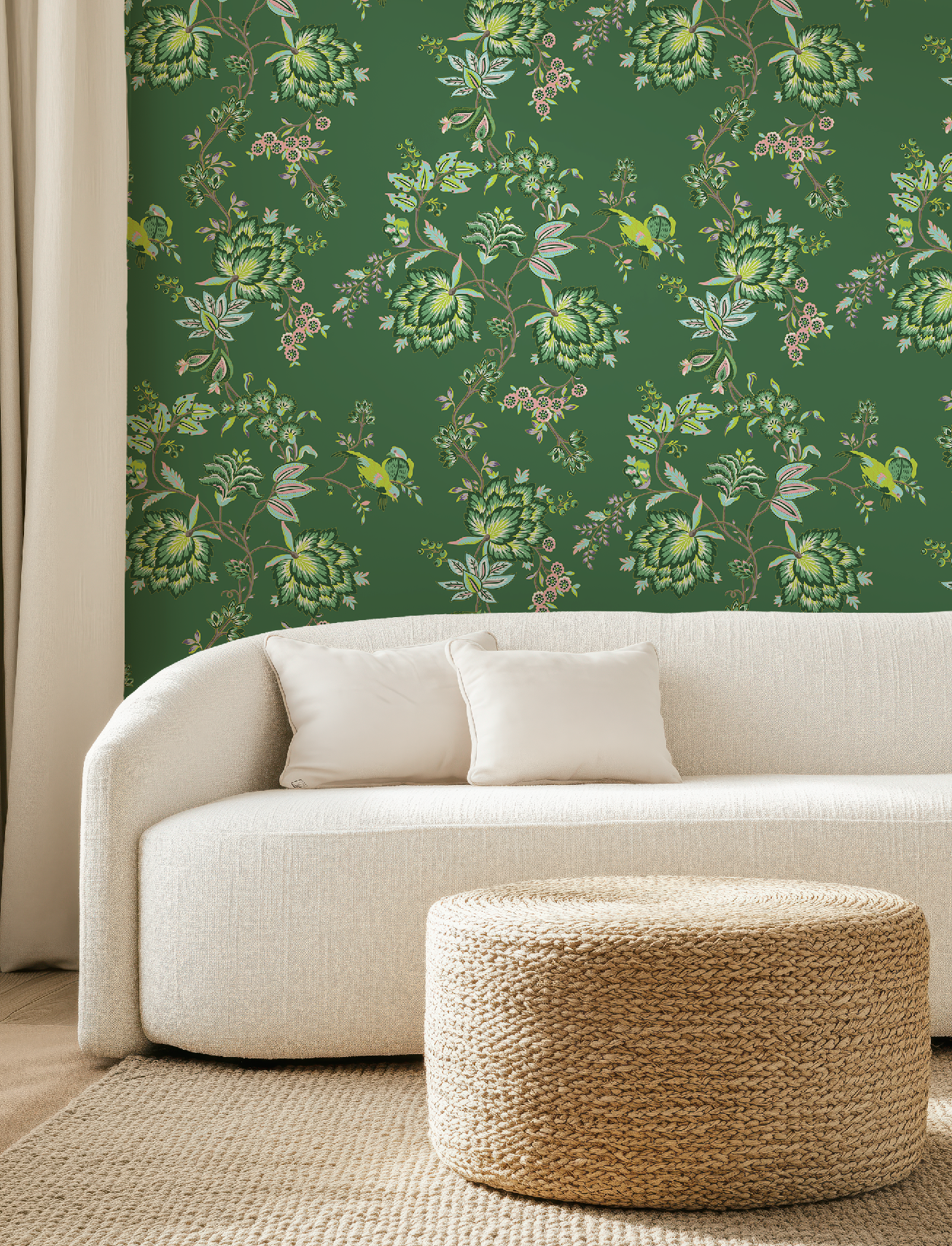 Bohemian Vines in Green - Wallpaper