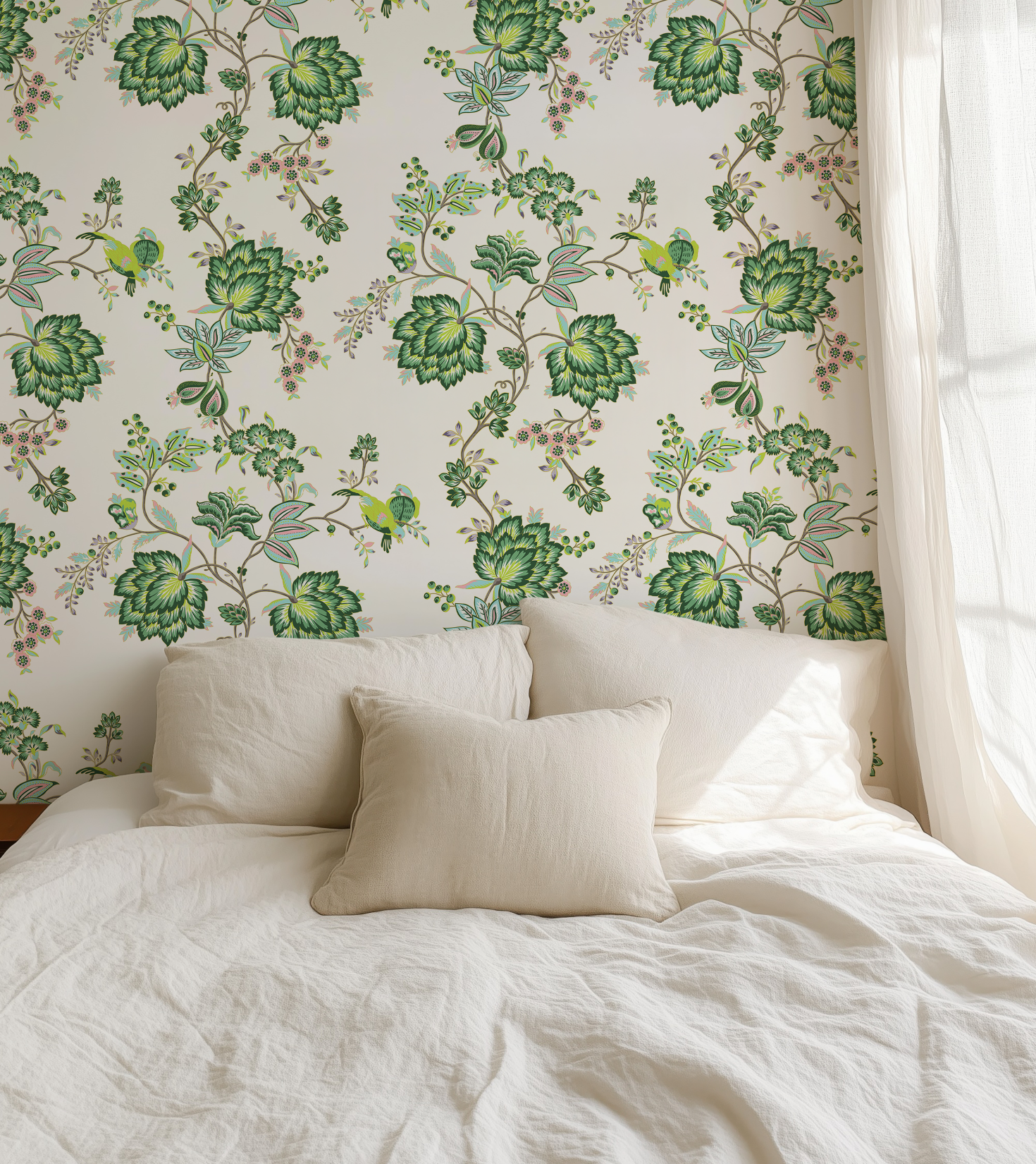 Bohemian Vines in White - Wallpaper