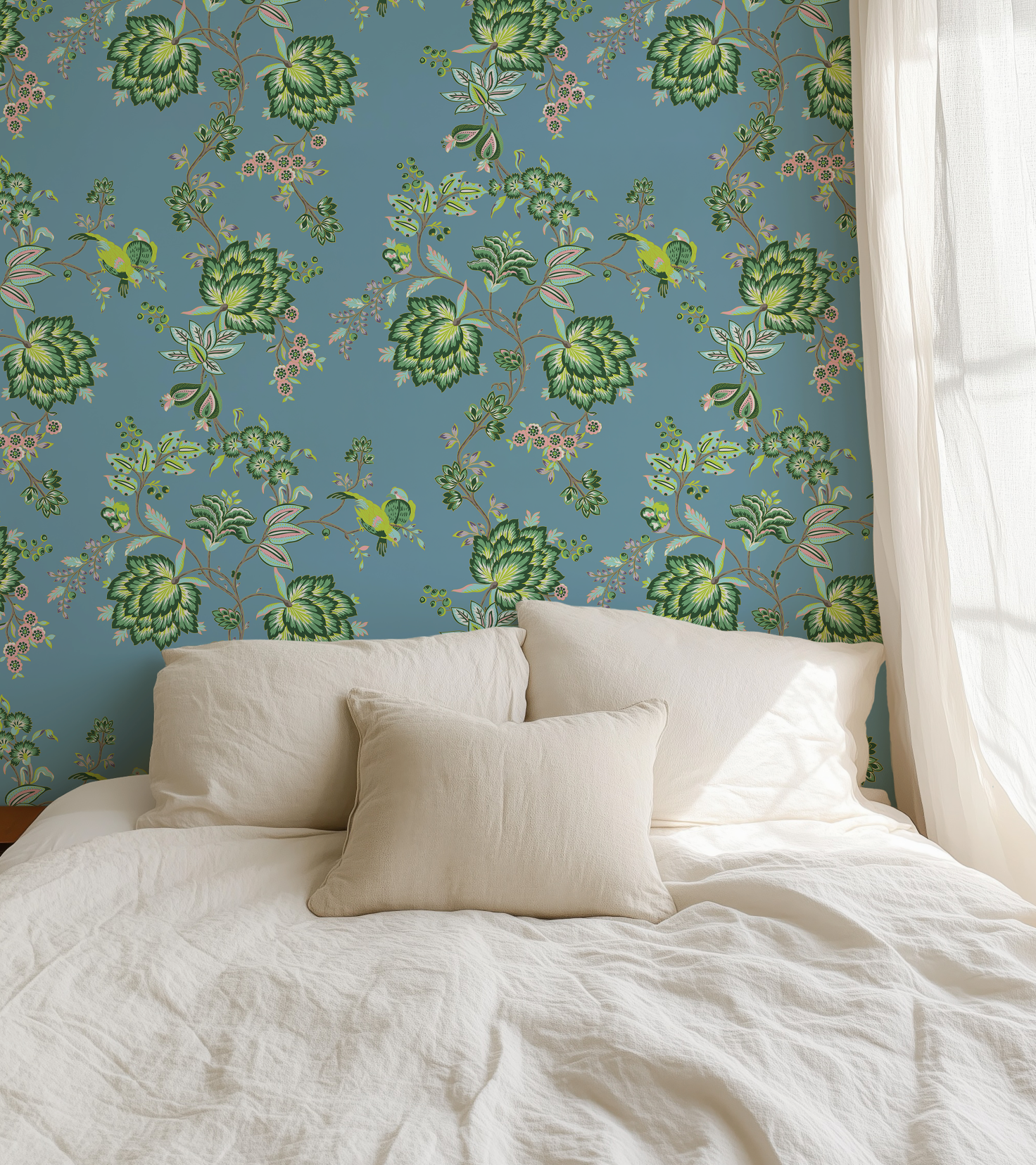 Bohemian Vines in Blue - Wallpaper