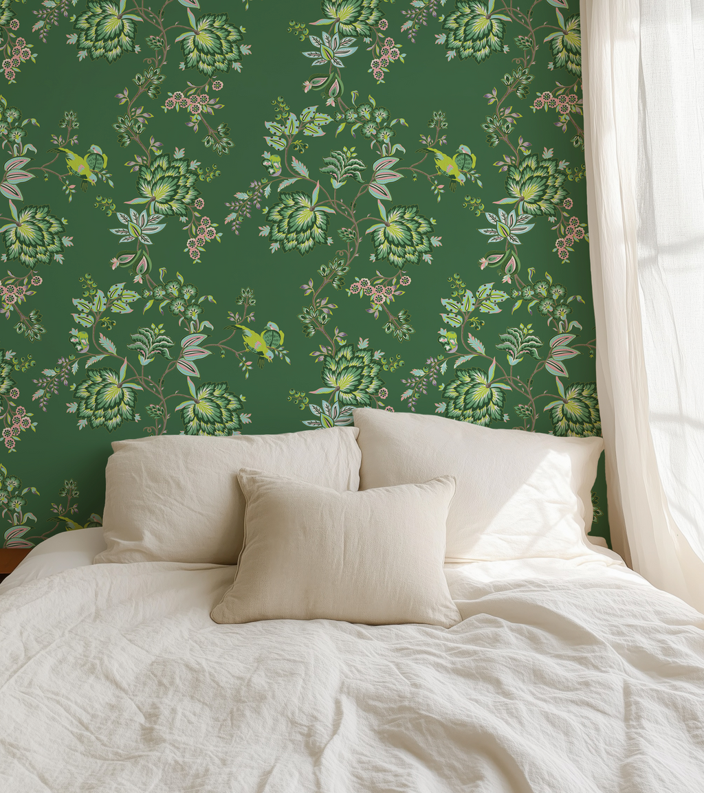 Bohemian Vines in Green - Wallpaper