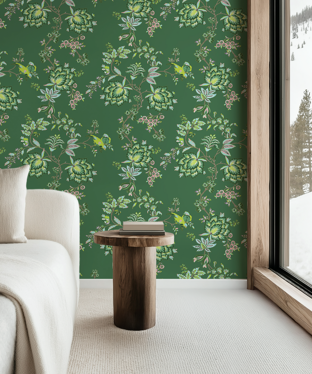 Bohemian Vines in Green - Wallpaper