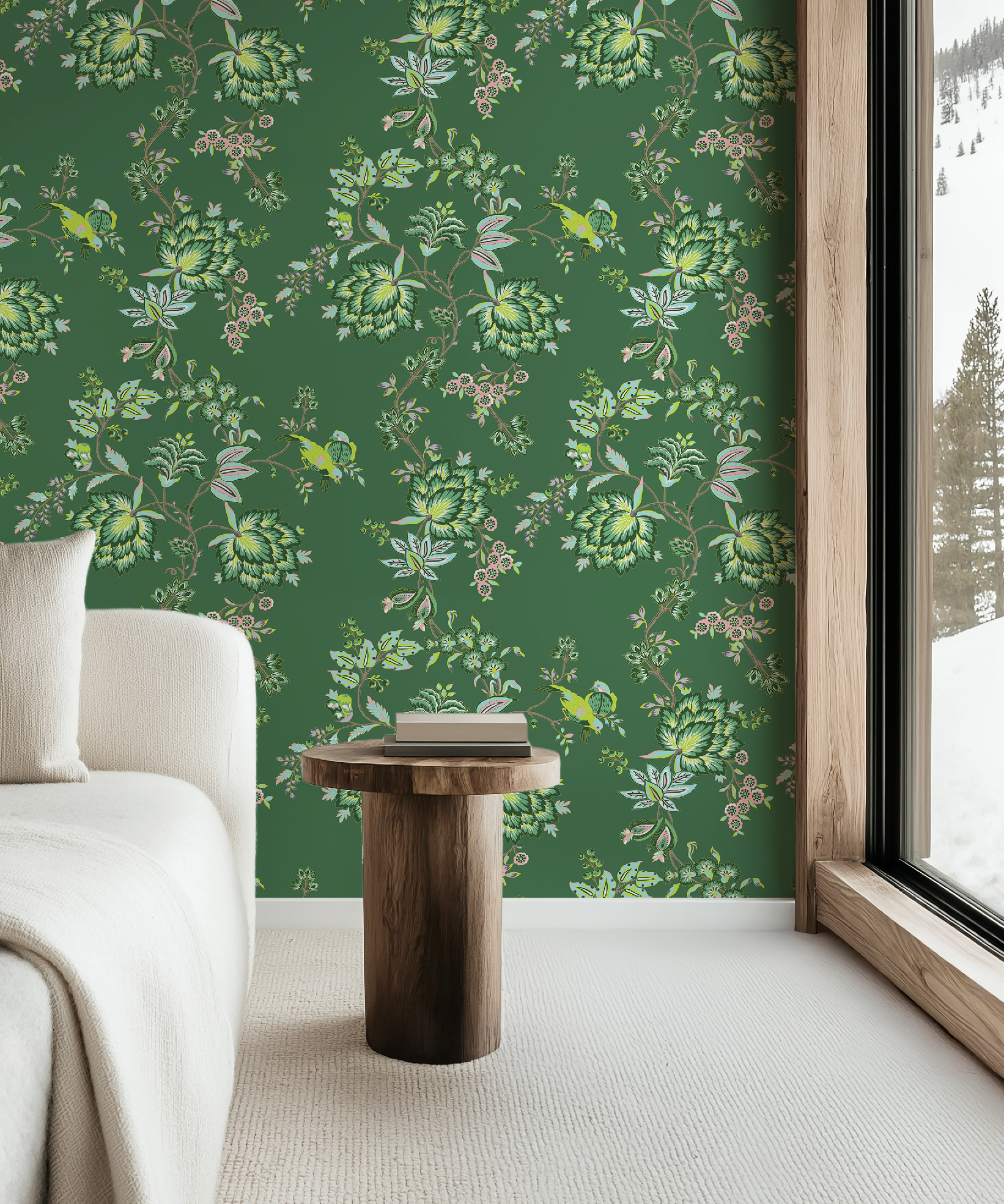 Bohemian Vines in Green - Wallpaper