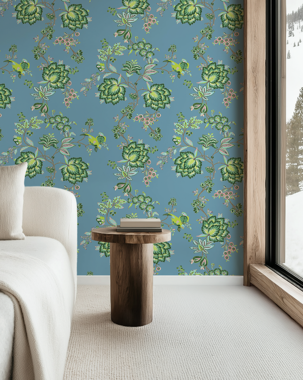 Bohemian Vines in Blue - Wallpaper