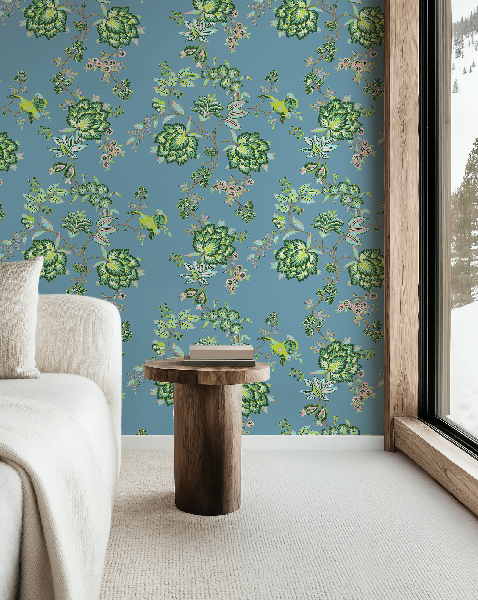 Bohemian Vines in Blue - Wallpaper