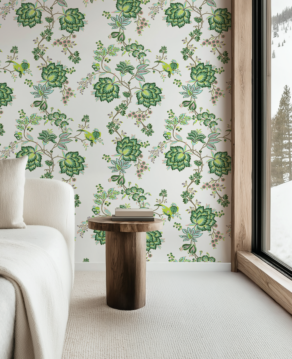 Bohemian Vines in White - Wallpaper