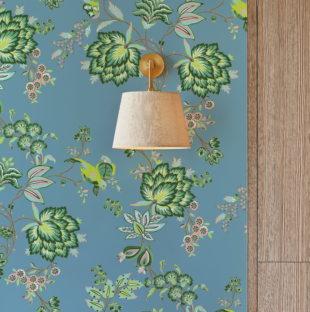 Bohemian Vines in Blue - Wallpaper