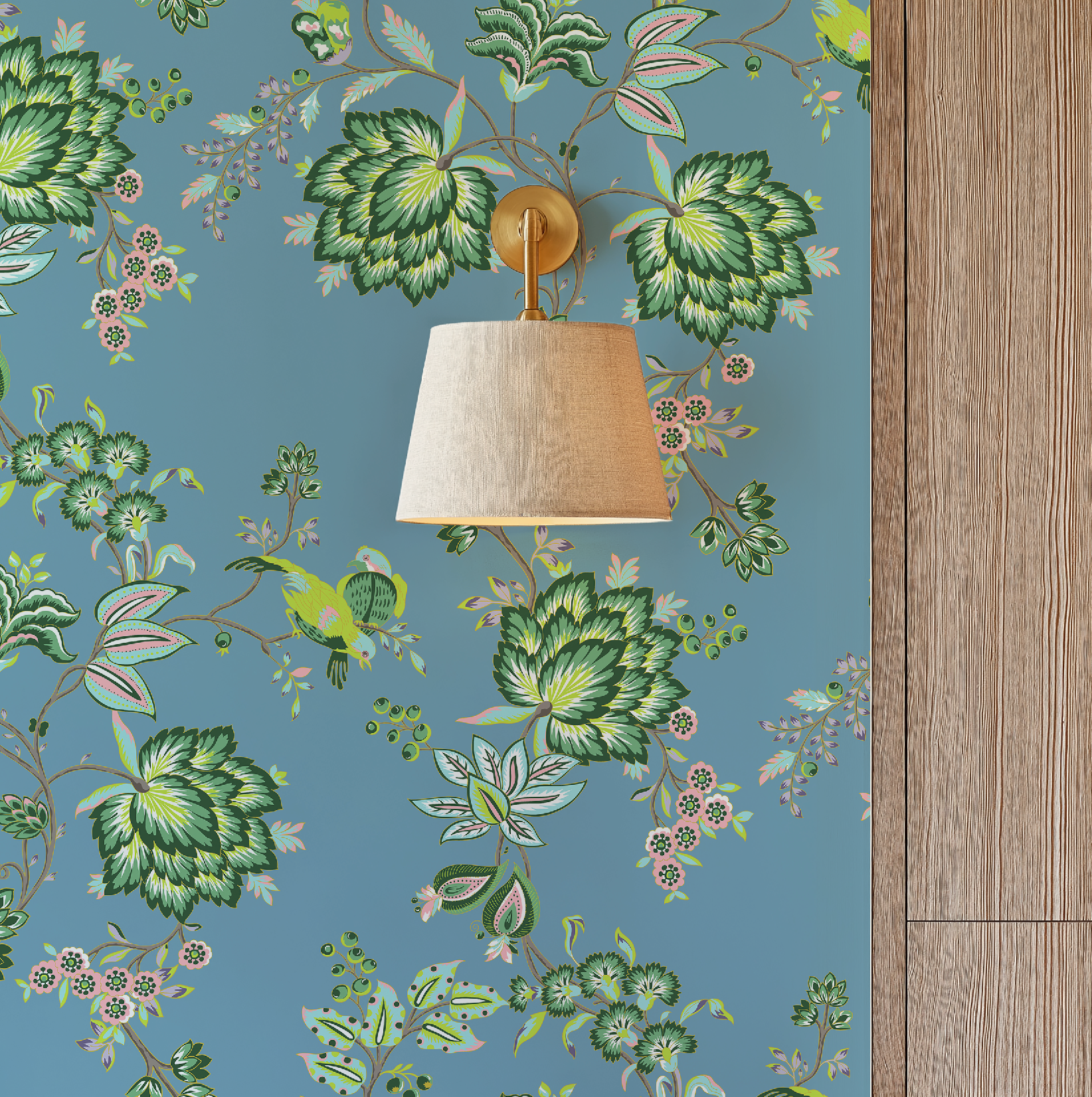 Bohemian Vines in Blue - Wallpaper